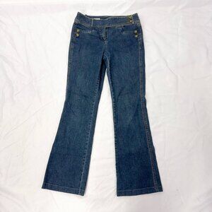 90S VINTAGE LAUREL JEANS WITH GREEN BUTTON DETAIL - FLARE JEANS SIZE SMALL